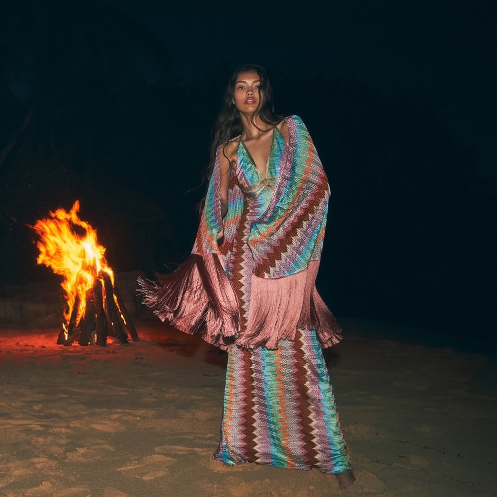 Alexis Multicolor Chevron-Knit Maxi Dress Gown